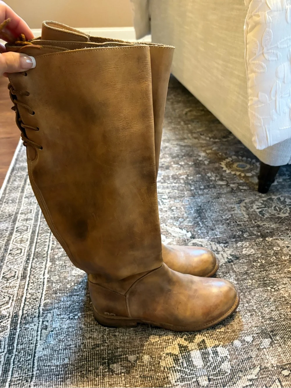 Bed Stu Tall Lace-Up Over-the-Knee Boots in Cognac Brown